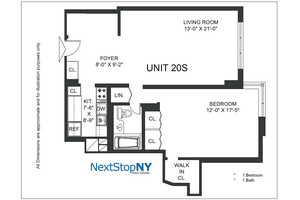 An incredibly large, one bedroom apartment, with views of the Empire State Building and Chrysler Building, featuring 3 spacious closets, 1 of which is a walk in.