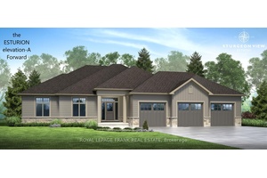 The Esturion Elevation A with a double car garage front facing third bay optional to be built, a testament to meticulous craftmanship and exquisite attention to detail.