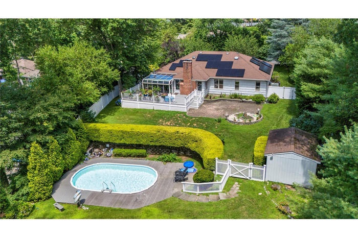 View from above of property with a pool