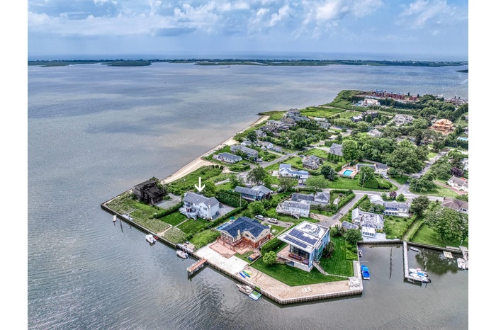 Aerial view of a nearby body of water