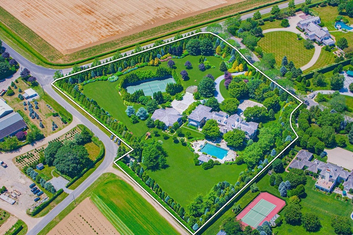 Aerial view of a pool