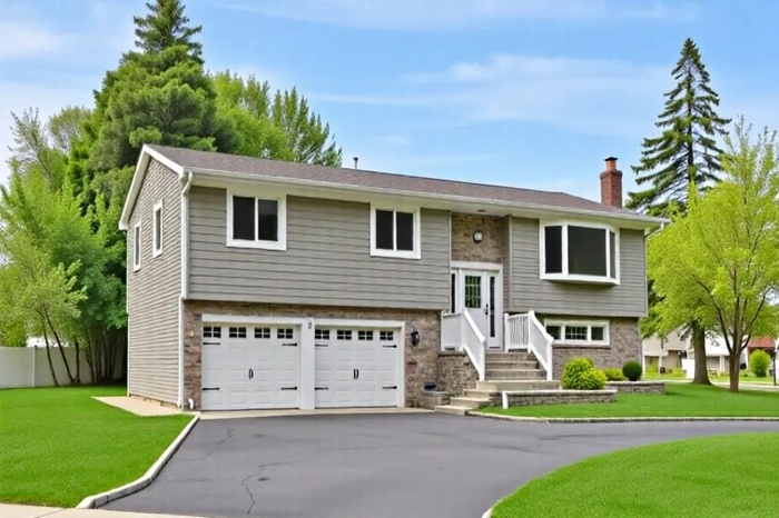 Hi-Ranch home with 2 levels, featuring a u-shaped driveway