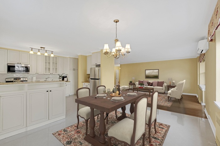 Expansive Dining Area adjoining the granite covered Kitchen Peninsula with Storage