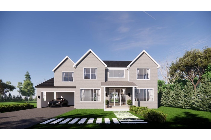 Rear view of property with a lawn and driveway