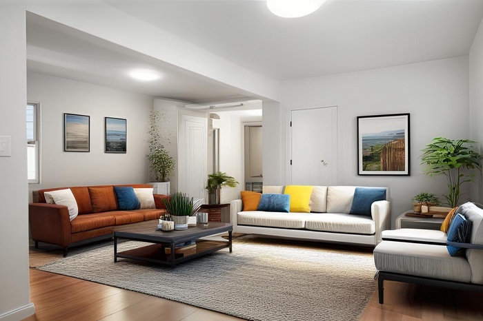 Living area with wood finished floors
