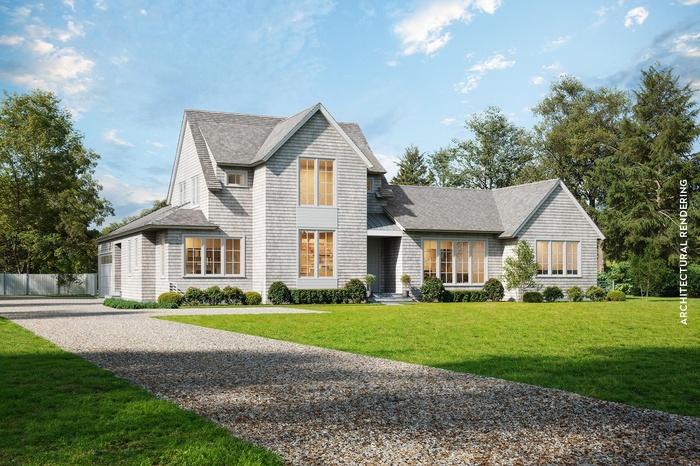 Shingle-style home with roof with shingles and gravel driveway