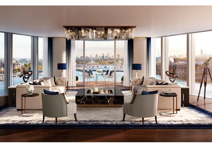 Trophy 5 Bedroom Penthouse Residence Occupying the Entire Floor of a Hi-Rise Building with Panoramic River Thames Views