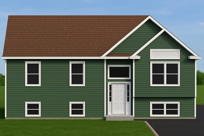 Raised ranch with a front yard