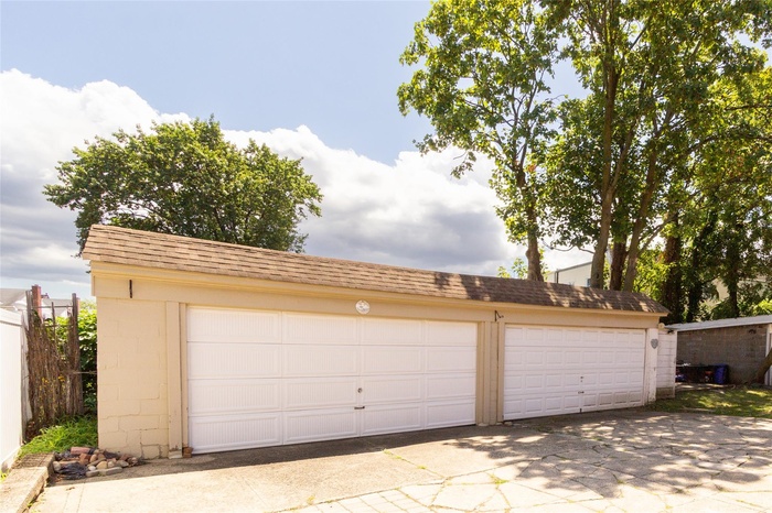 View of detached garage