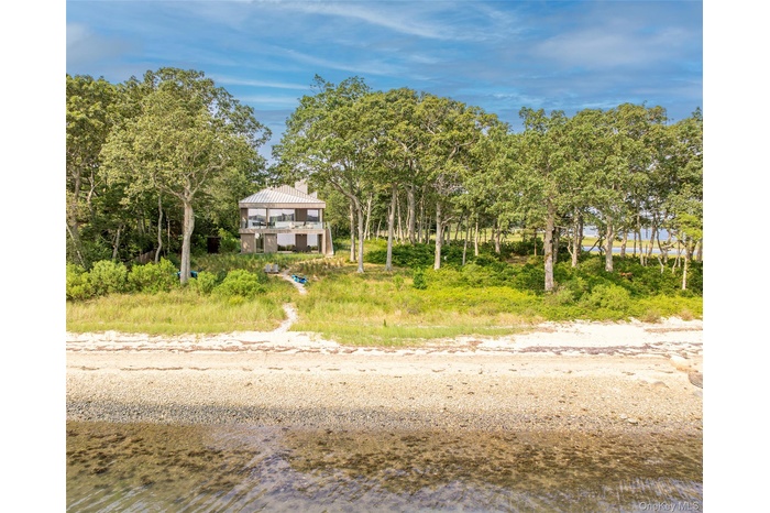 Coastal home with a chimney and a water view