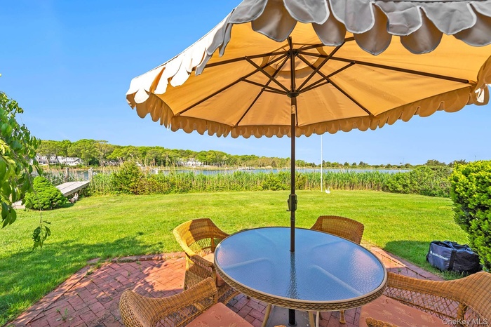 View of patio / terrace with a water view and outdoor dining space