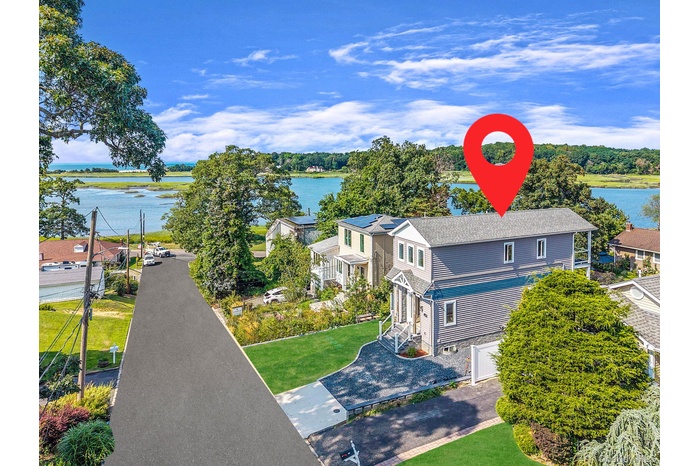 Bird's eye view of a nearby body of water