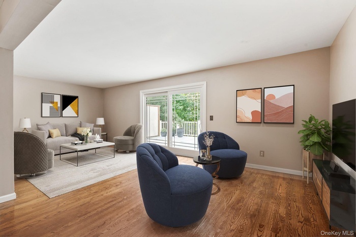 Virtually staged living room with TV area