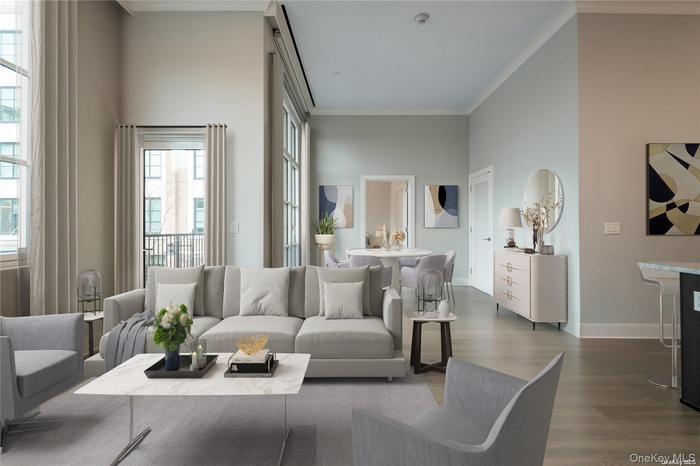 Virtually Staged Living Room Towards Dining