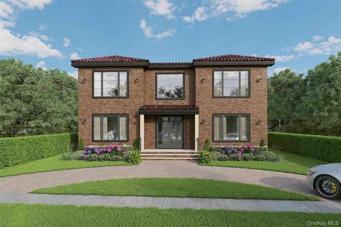 Mediterranean / spanish-style house with brick siding, a front lawn, and a tiled roof