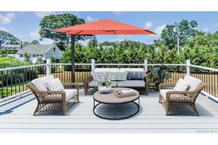Wooden deck with an outdoor hangout area