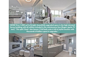 WOW ! Over 1, 200 sq ft of bright, beautifully upgraded space in the high demand Savoy building with all utilities included in the maintenance fees Rogers Ignite TV too ...