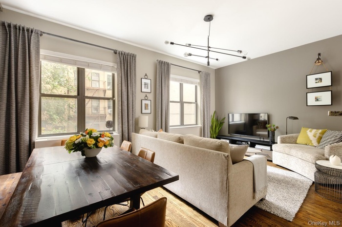 Living area with wood finished floors