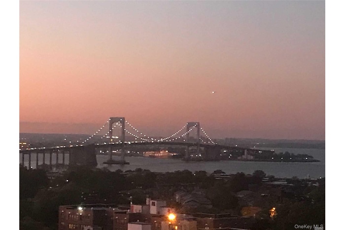 View of city with a notable bridge and a large body of water