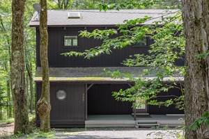 Tucked into the trees and hidden from the world, this contemporary home in Pine Hill, NY feels less like a house and more like a very tasteful treehouse equal parts ...