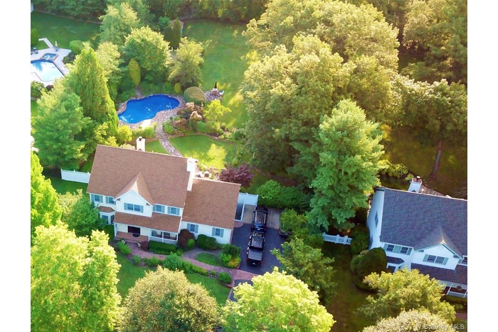 View from above of property with a pool