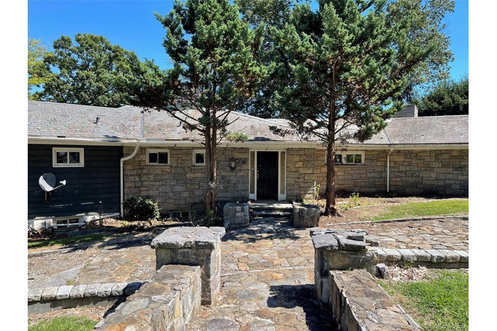 Front view of property with stone siding