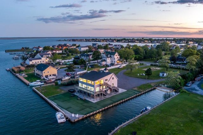 Aerial view at dusk of a water view
