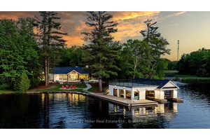 This luxuriously appointed, custom built retreat is set on a spectacular level lot with over 500 feet of pristine waterfront, offering unmatched privacy, breathtaking sunset views, and the quintessential Muskoka ...