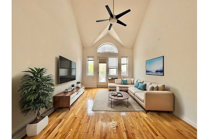 Living room with cathedral ceiling