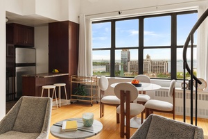 Sky High Serenity with Iconic Views OPEN HOUSE BY APPOINTMENT ONLY Welcome to Residence 12H at 150 Joralemon Street a rare duplex penthouse offering two bedrooms, two bathrooms, and a ...