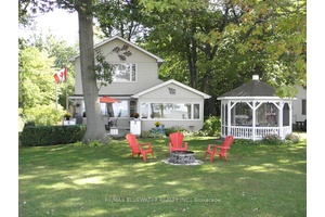 Unobstructed Lake view 3 season cottage on Lake Huron located with Lake directly on other side of road.