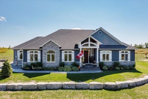 Stunning custom built bungalow, nestled in an exclusive enclave of estate homes with shared waterfront and dock access on beautiful Sturgeon Lake.