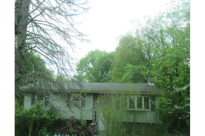 View of home's exterior featuring a shingled roof