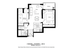 South Facing 705 Sq. Ft. 2 Bdrm With Balcony.