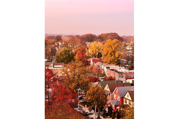 Aerial perspective of suburban area