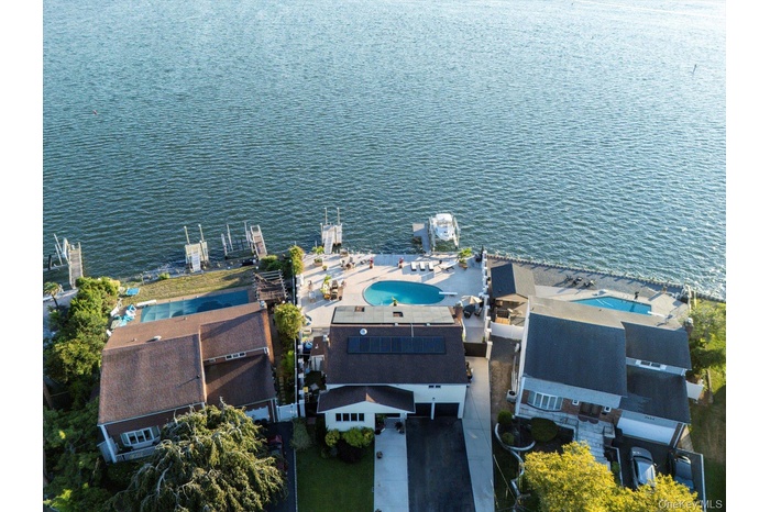 Aerial view of a nearby body of water