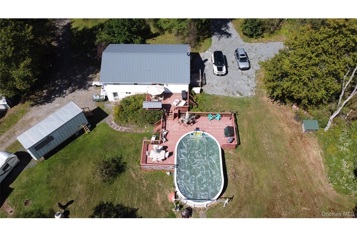 Aerial view of a pool