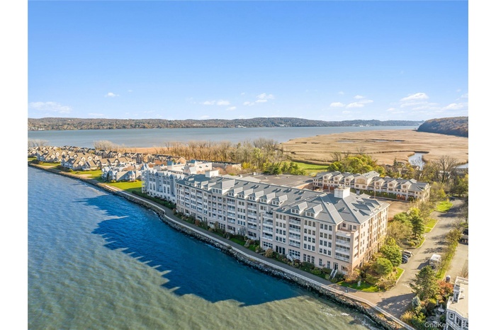 Aerial view of the Paradise Harbor concierge building in Piermont Landing