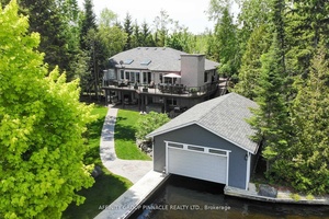 Rarely offered, this exceptional 5, 100 sf lake house in a prestigious prime location in Bobcaygeon boasts 335' of clean shoreline on a secluded 2.