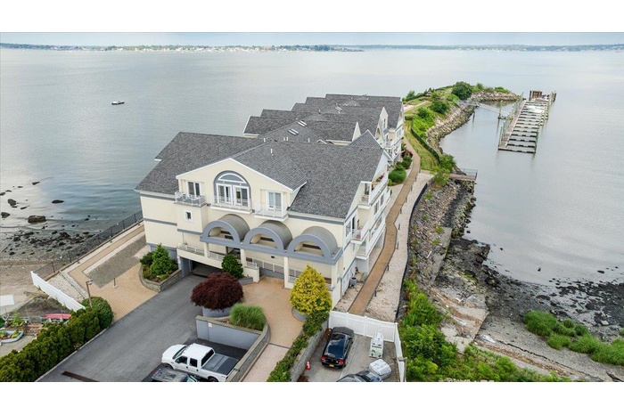 Aerial view of a nearby body of water