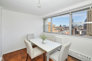 This charming alcove studio in Brooklyn Heights offers a unique blend of comfort and breathtaking views.
