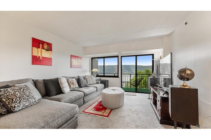 Living area with carpet floors
