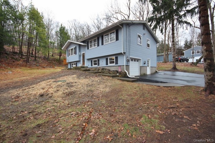 View of front of house featuring a garage and concrete driveway