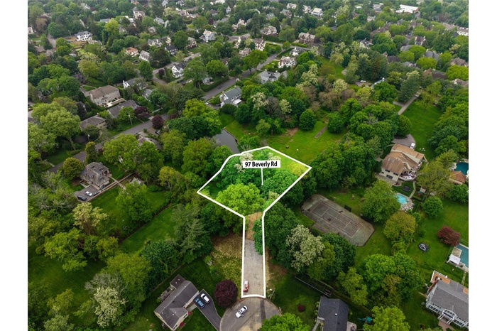 Aerial view of property's location featuring property parcel outlined