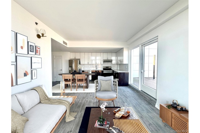 Living area with wood finished floors