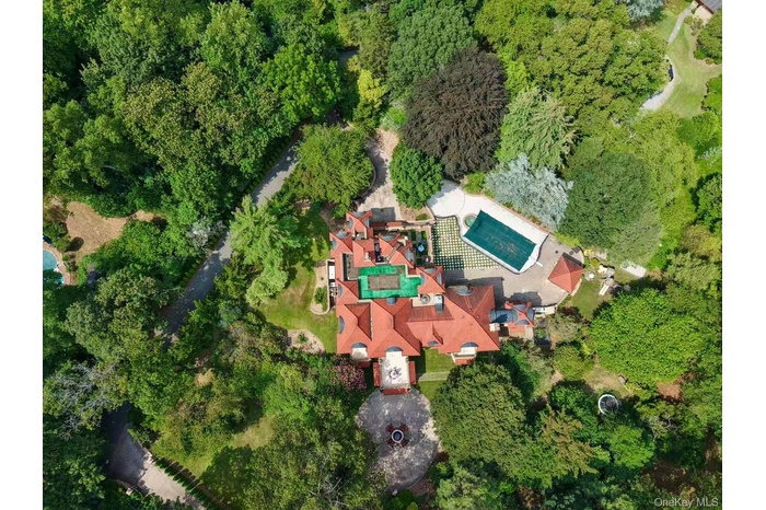 Aerial view of property's location with a pool