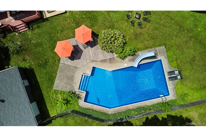 Drone / aerial view of a pool area
