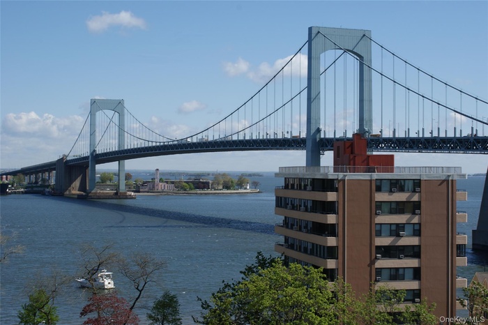 Water view featuring a notable bridge