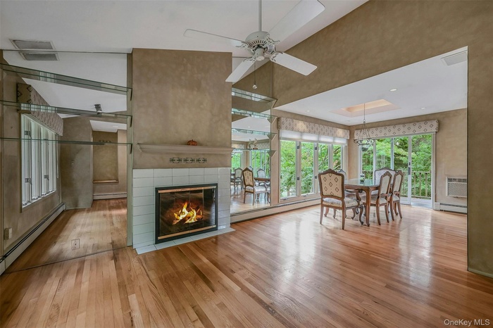Living area with a wood burning Fireplace