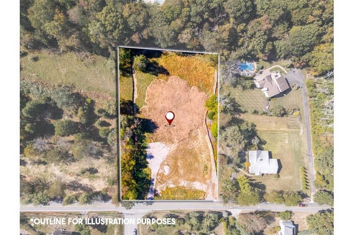 Aerial view of property's location with property parcel outlined